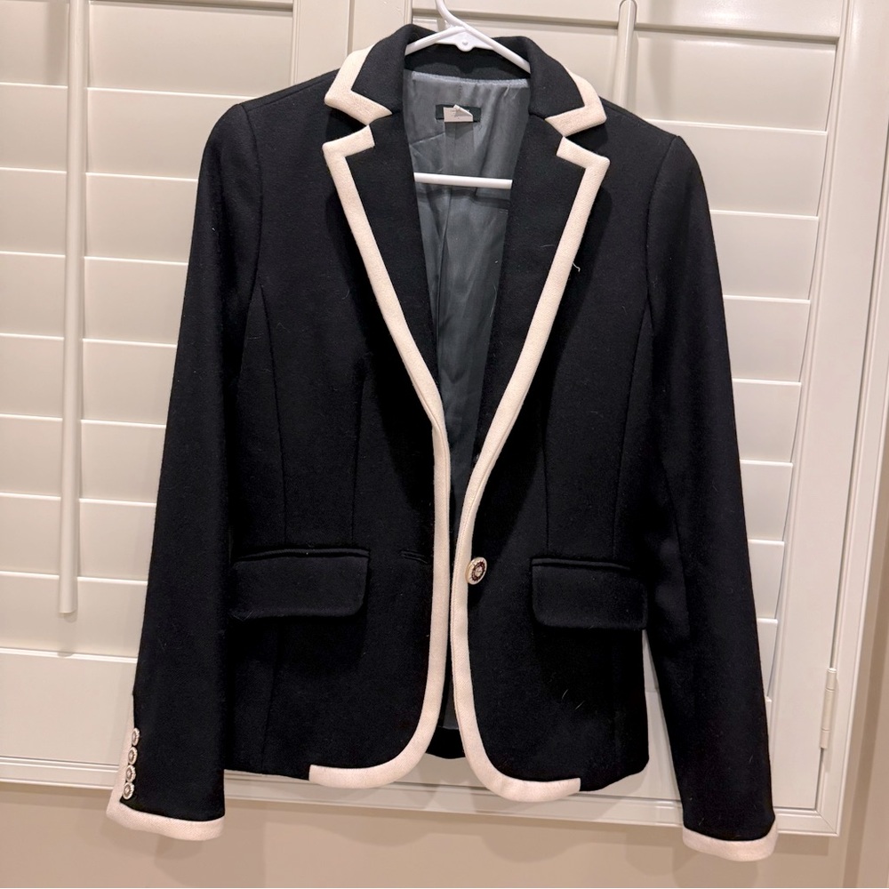 J. Crew Navy Blue Blazer with Cream Trim